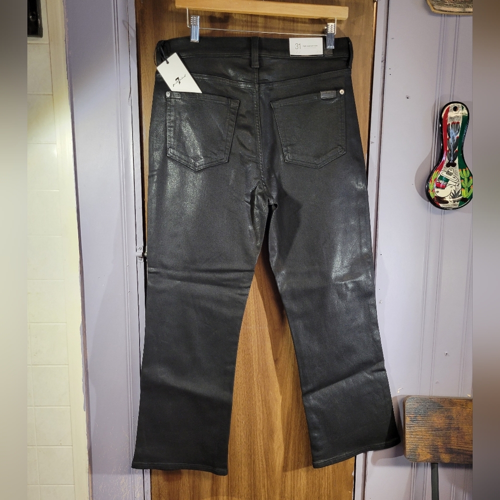 7 for all man women size 31kind coated denim jeans in black high waist slim kick